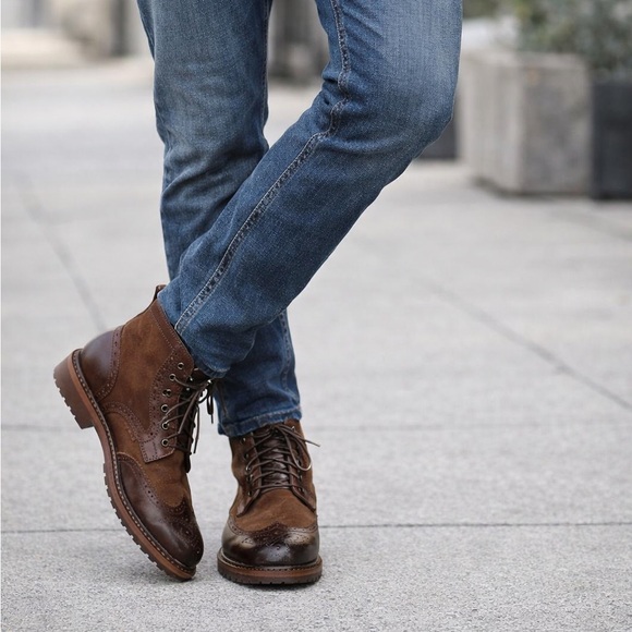 Johnston & Murphy XC Flex Cody Wingtip Zip Boots Mahogany Leather/Suede Sz 10M